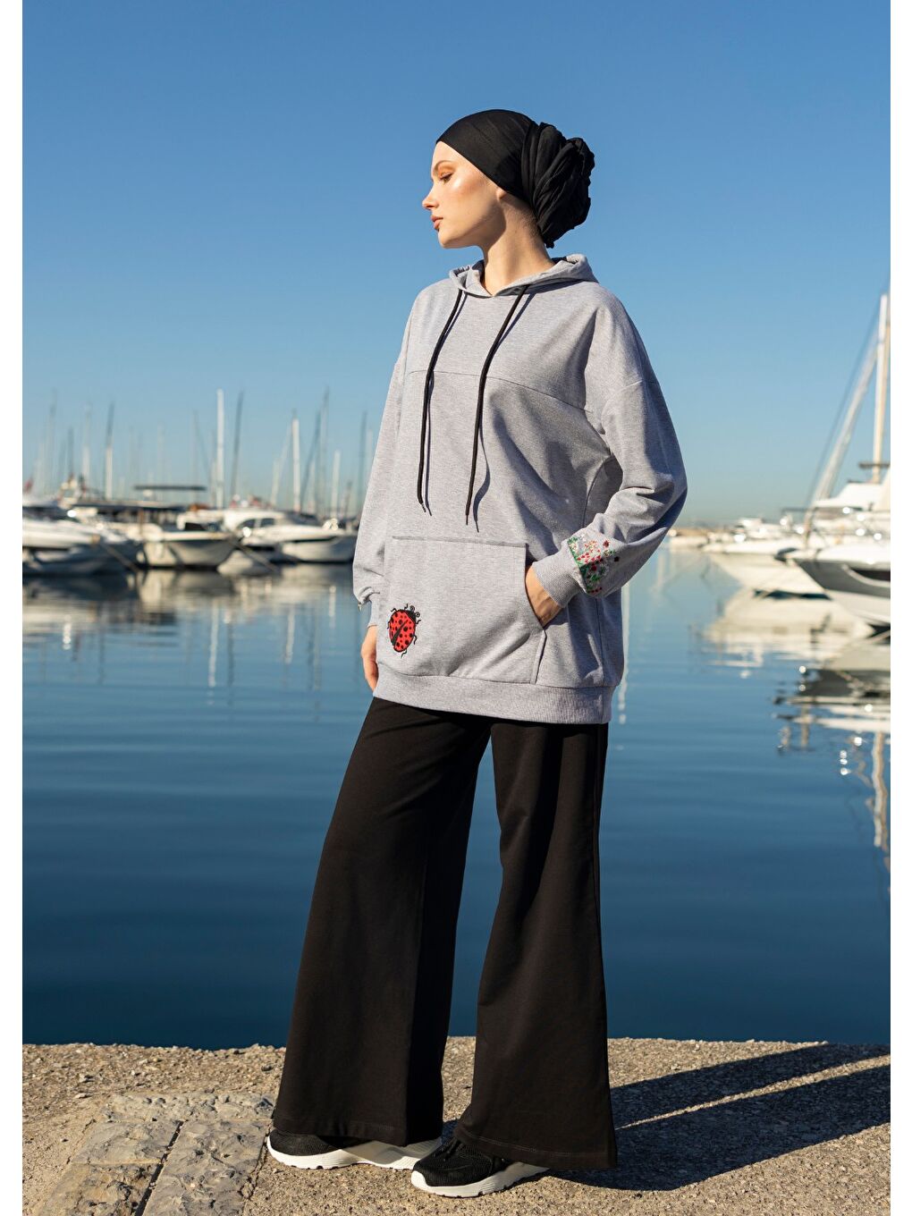 Gri Tesettür Eşofman Üstü Uğur Böceği-2