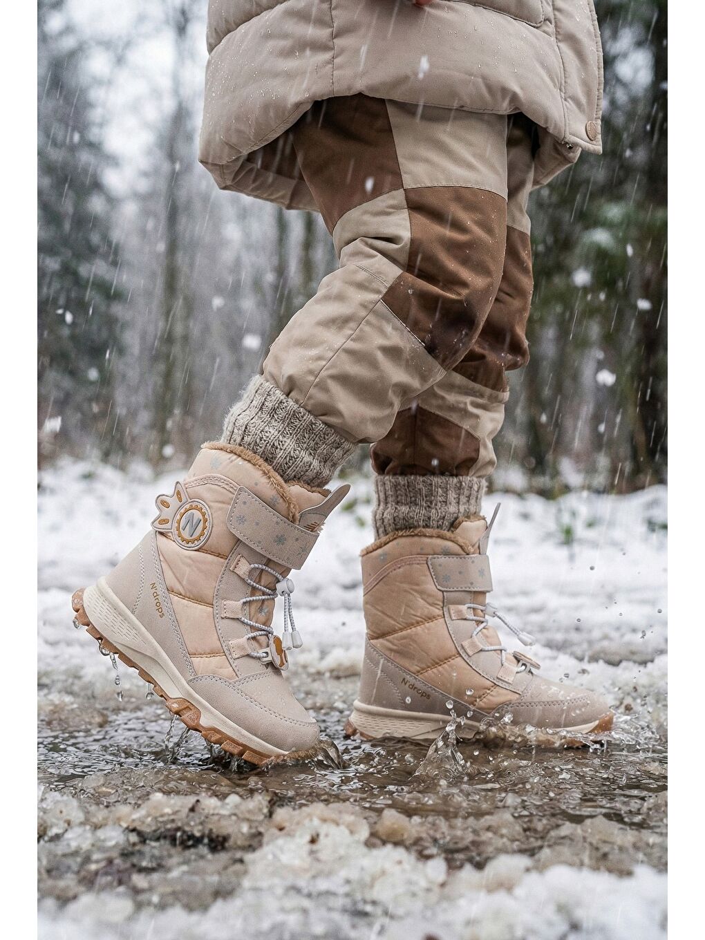 Bej TWİNKLE İçi Kürklü Bağcıklı ve Cırtlı Kız Çocuk Bot-6