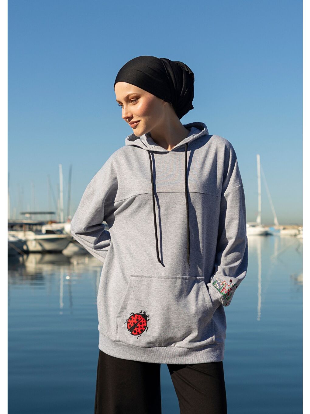 Gri Tesettür Eşofman Üstü Uğur Böceği-3