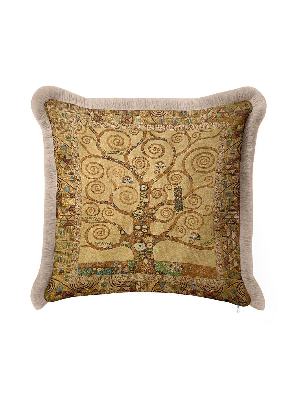 Karışık Lüks Spiral Ağaç Saçaklı Yastık Kılıfı - Art Nouveau Bohem Altın Renkli Püsküllü Kırlent Kılıfı-3