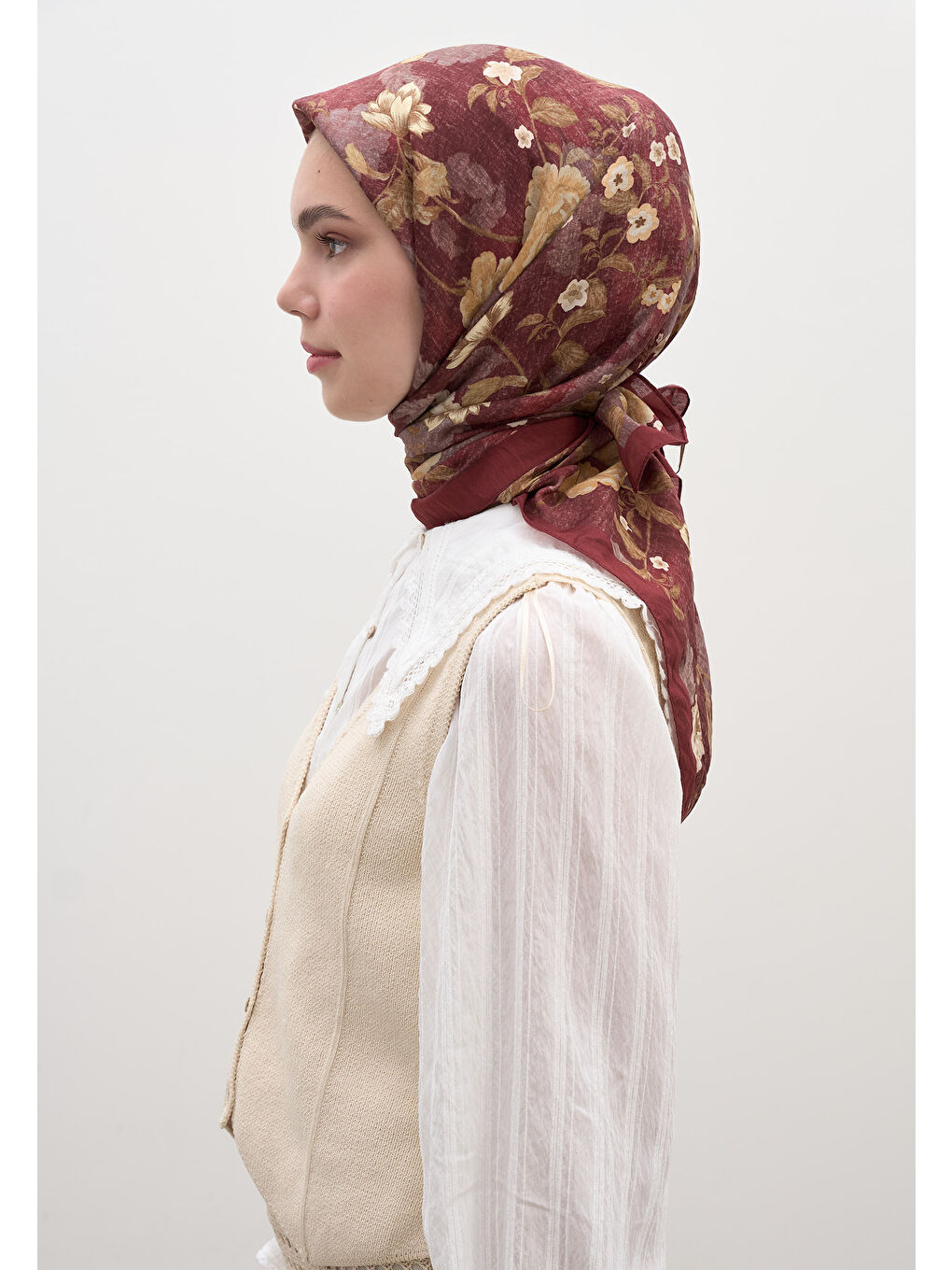 Reverıe Desen Pamuklu Viskon Eşarp Bordo-2