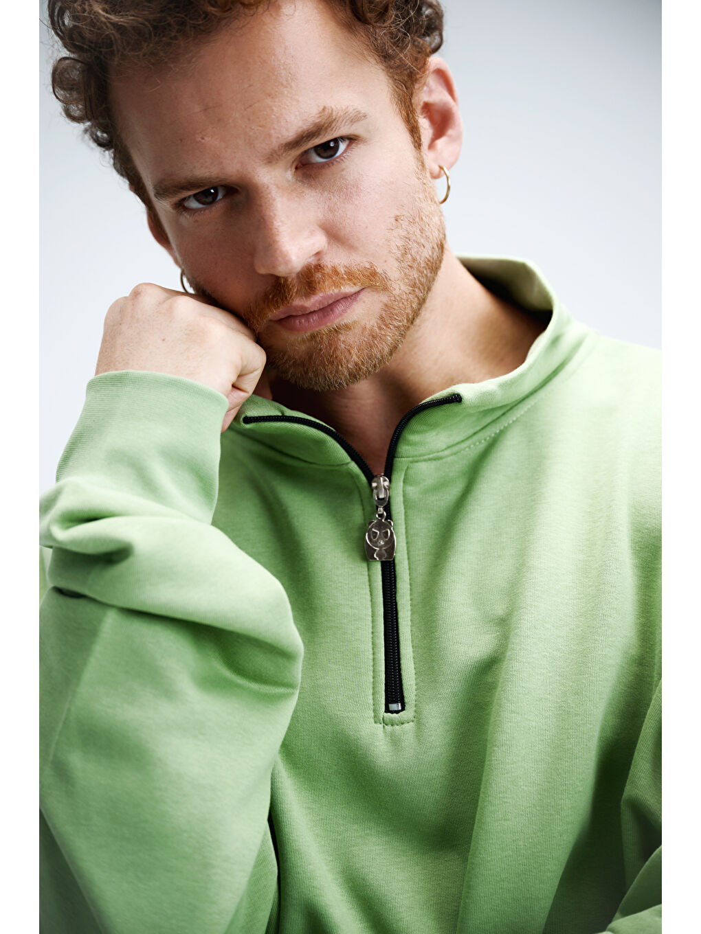 Erkek Timeless Fermuarlı Fıstık Yeşili  Sweatshirt-2