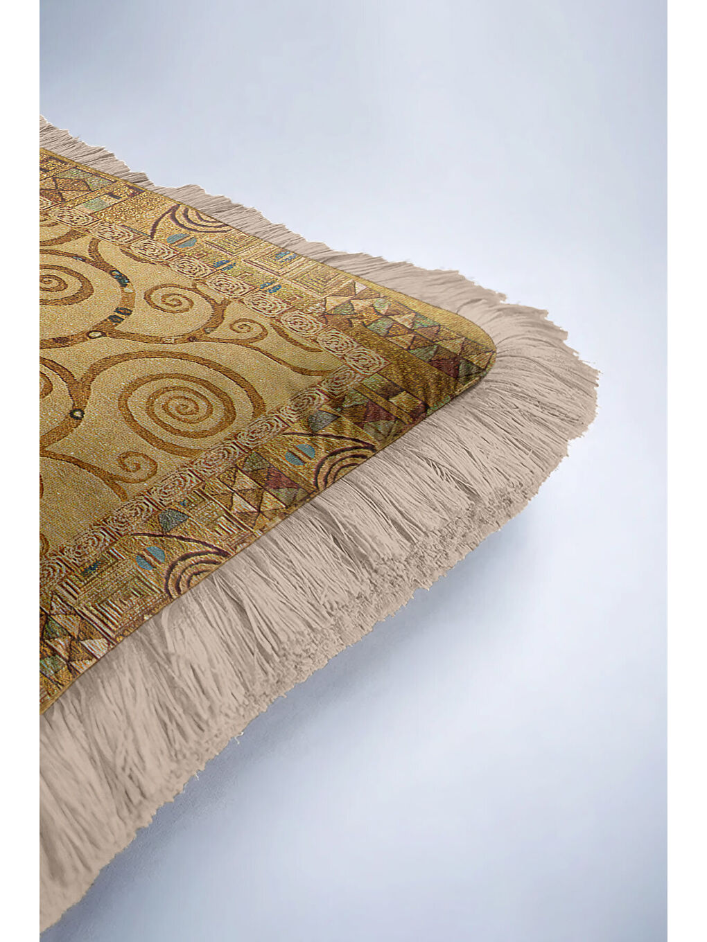 Karışık Lüks Spiral Ağaç Saçaklı Yastık Kılıfı - Art Nouveau Bohem Altın Renkli Püsküllü Kırlent Kılıfı-6