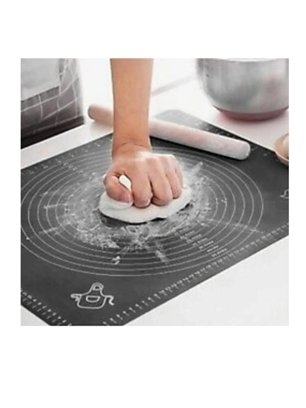 Antrasit Gri 45x65 Cm Silikon Hamur Açma Matı, Çelik Un Eleği ve Hamur Dinlendirme Poşeti 8 li-1