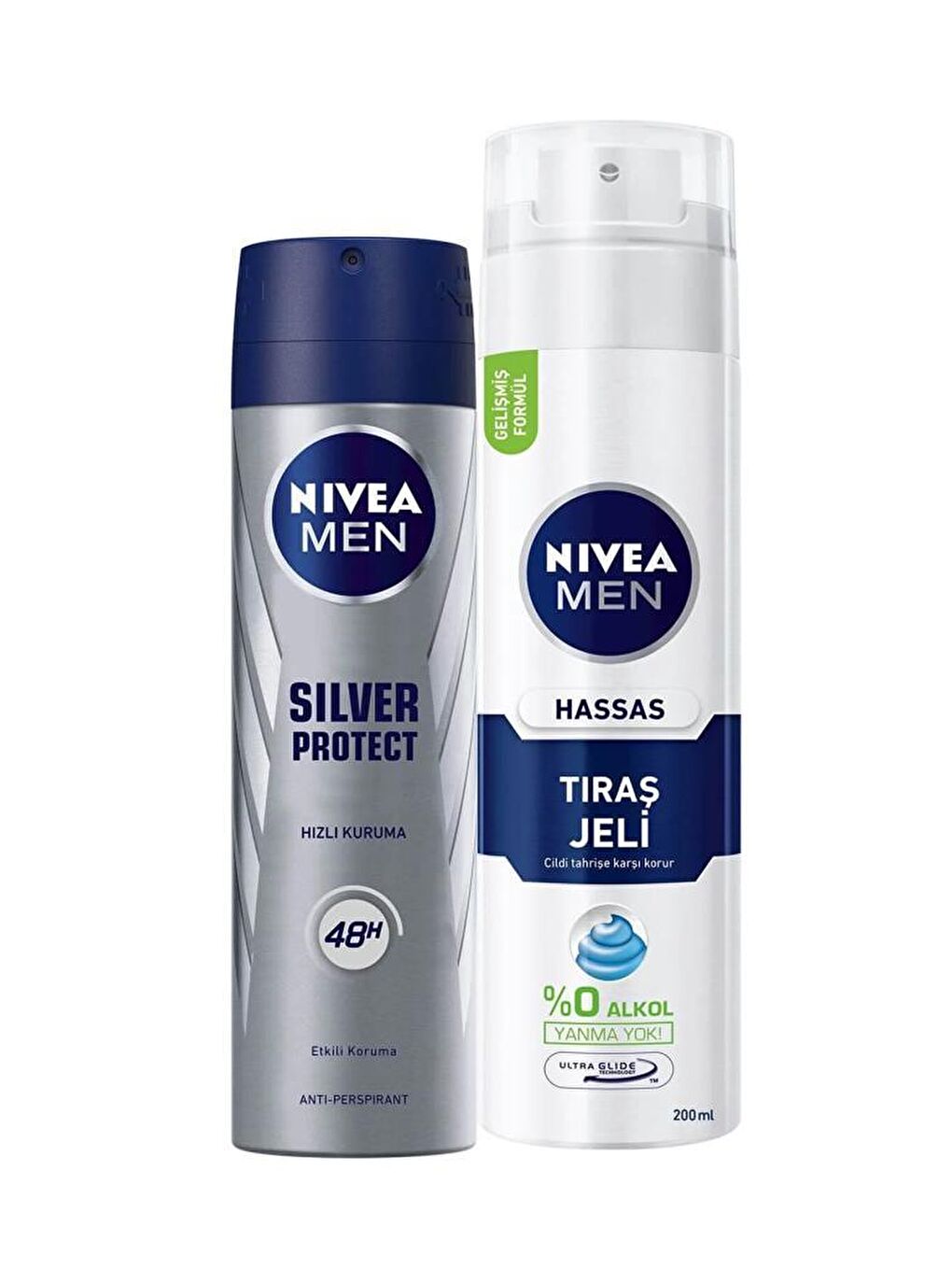 NIVEA Şeffaf Silver Protect Erkek Deodorant Sprey 150Ml+Tıraş Jeli Hassas Ciltler İçin 200 ml