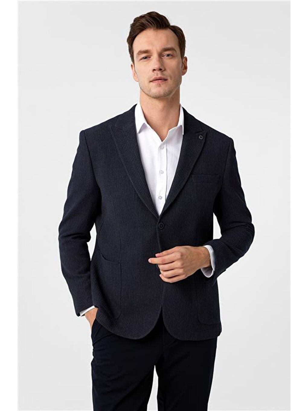 Lacivert Regular Desenli 4 Drop Ceket