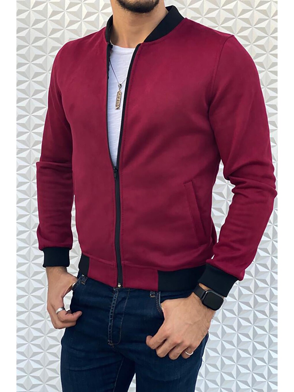 Bordo Eddy Extra Slim Fit Mevsimlik Erkek Süet Ceket