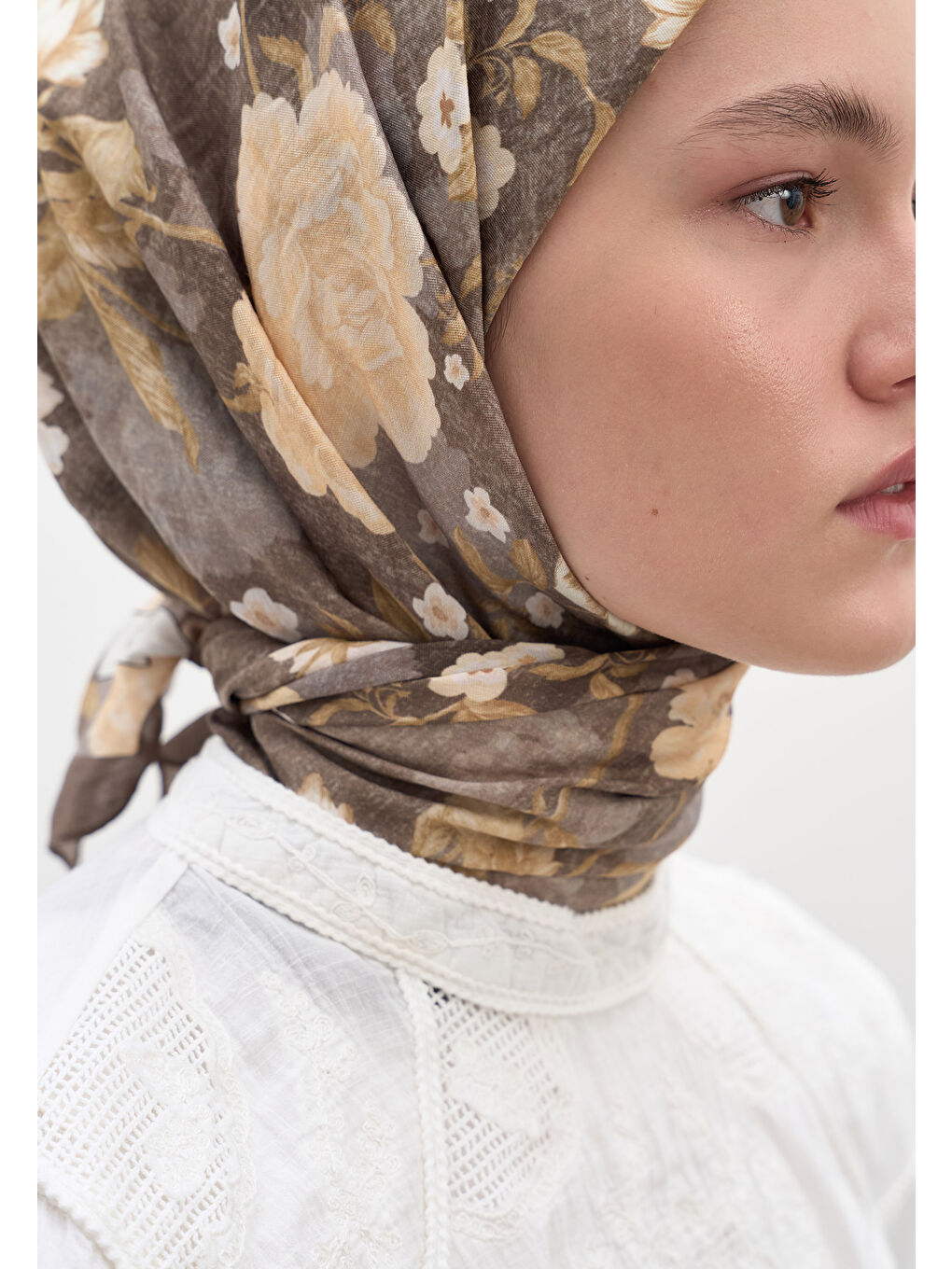 Mavi Reverıe Desen Pamuklu Viskon Eşarp Tozlu Kahve-3