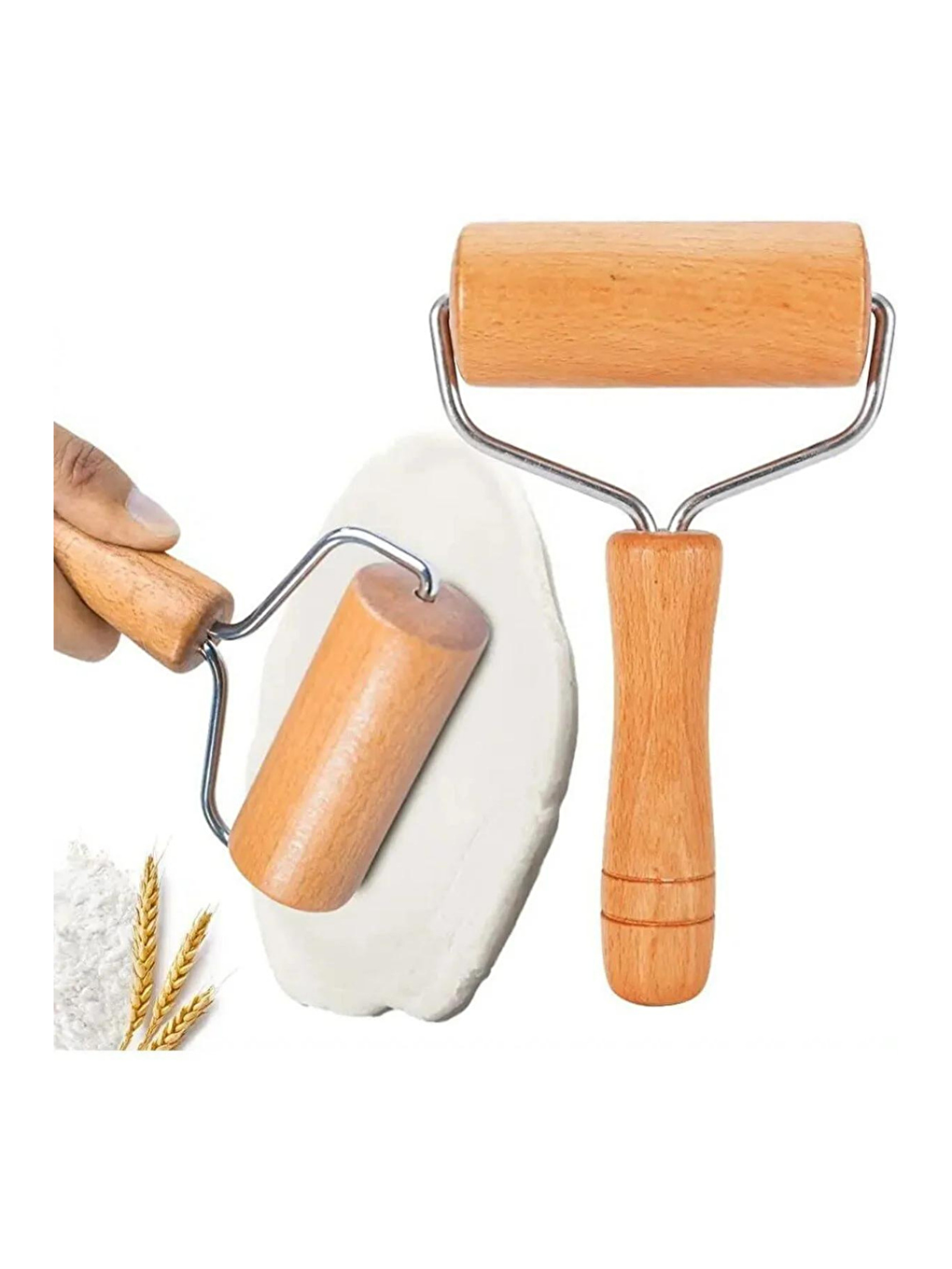 Karışık 2'li Set 45x65 Cm Silikon Hamur Açma Matı Ve Pratik Ahşap Saplı Silindir Hamur Açıcı-2