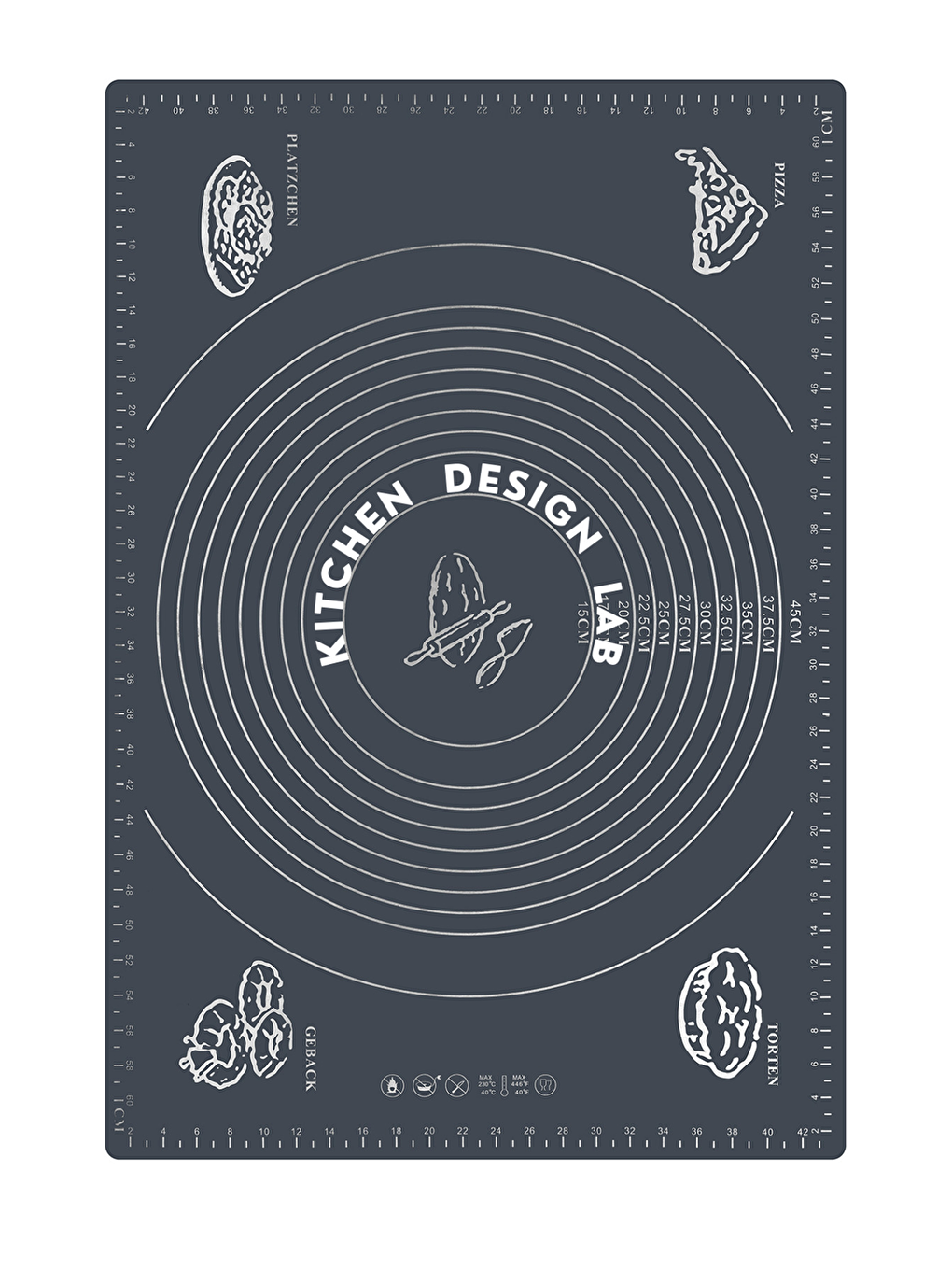 Antrasit Gri 45x65 Cm Silikon Hamur Açma Matı, Çelik Un Eleği ve Hamur Dinlendirme Poşeti 8 li-2