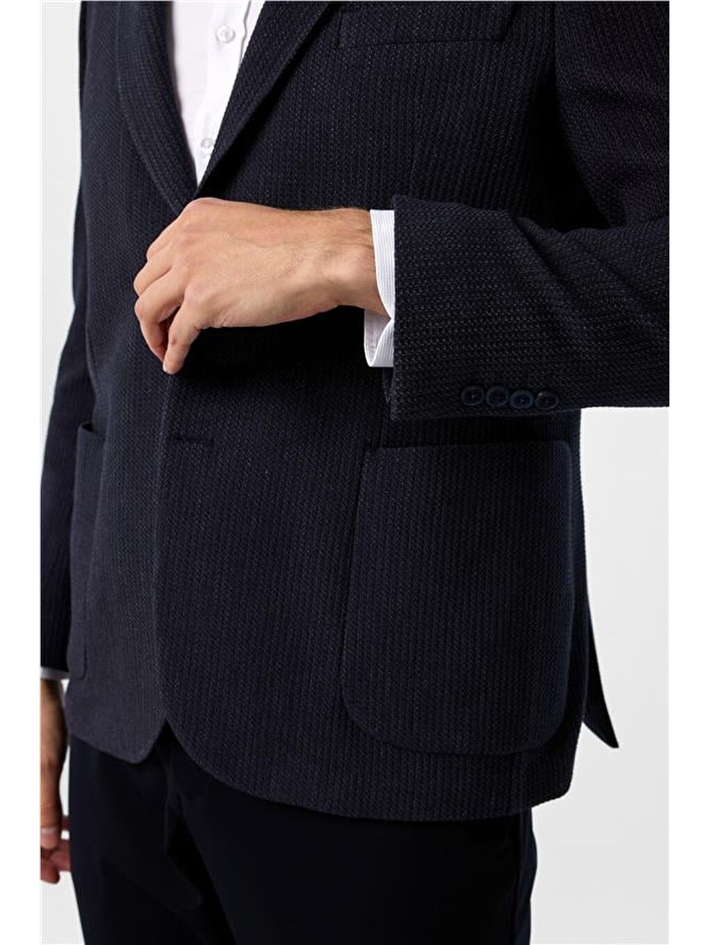 Lacivert Regular Desenli 4 Drop Ceket-2