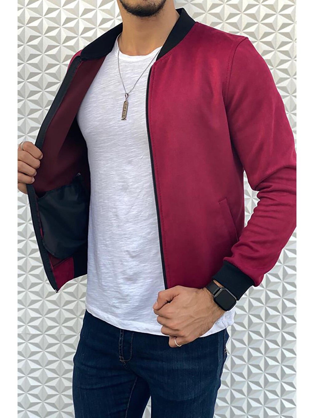 Bordo Eddy Extra Slim Fit Mevsimlik Erkek Süet Ceket-1