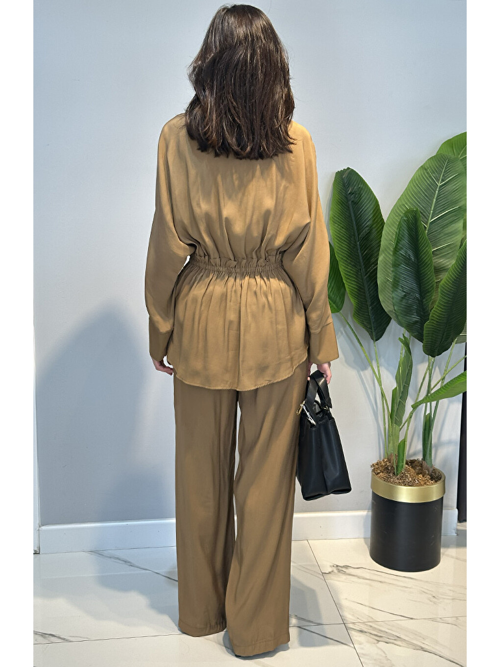 Kahverengi Taş Detay Gömlek Pantolon Takım 5130 Camel-3