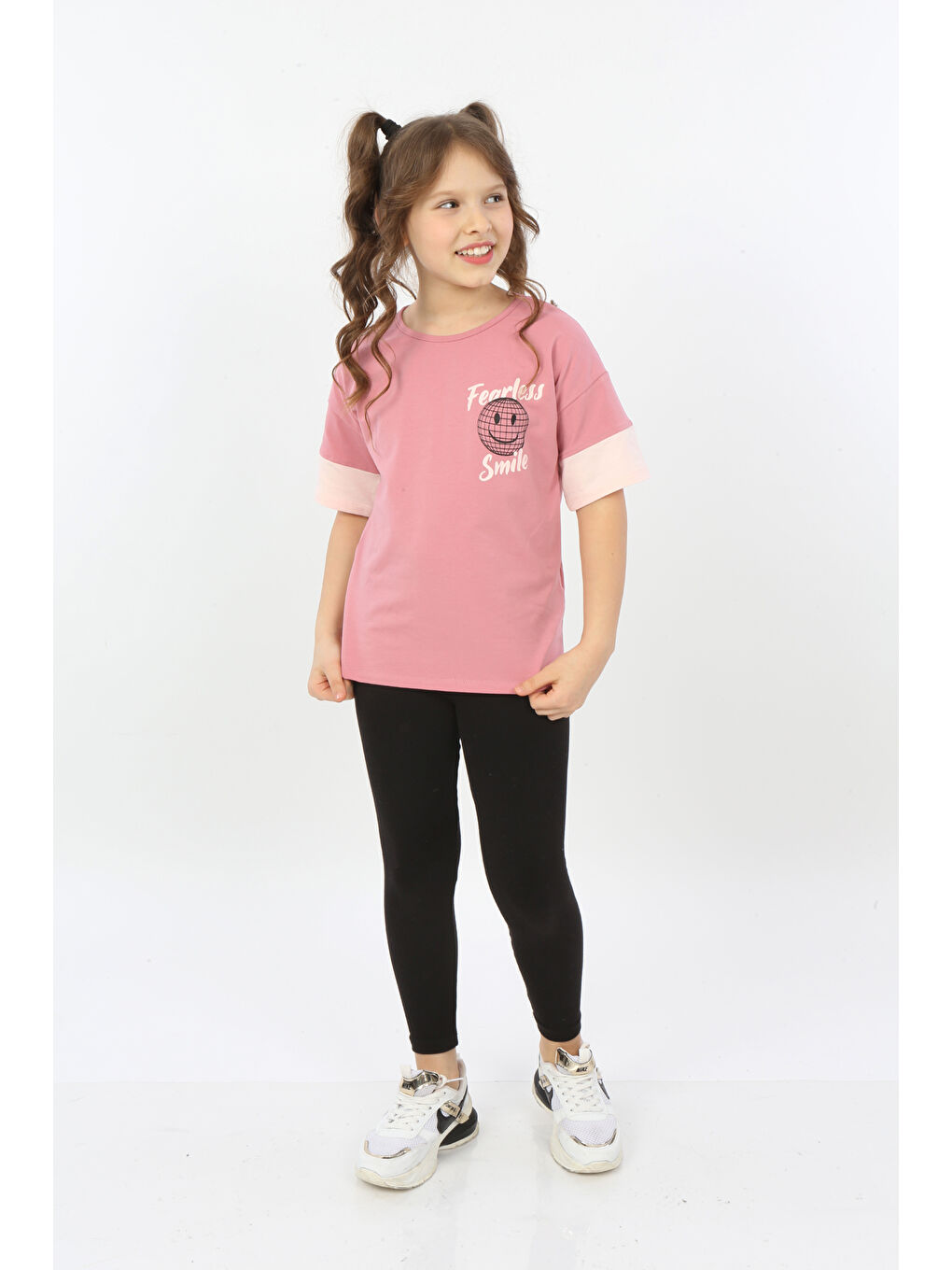 Pembe Kız Çocuk Fearless Smile Baskılı Tişört