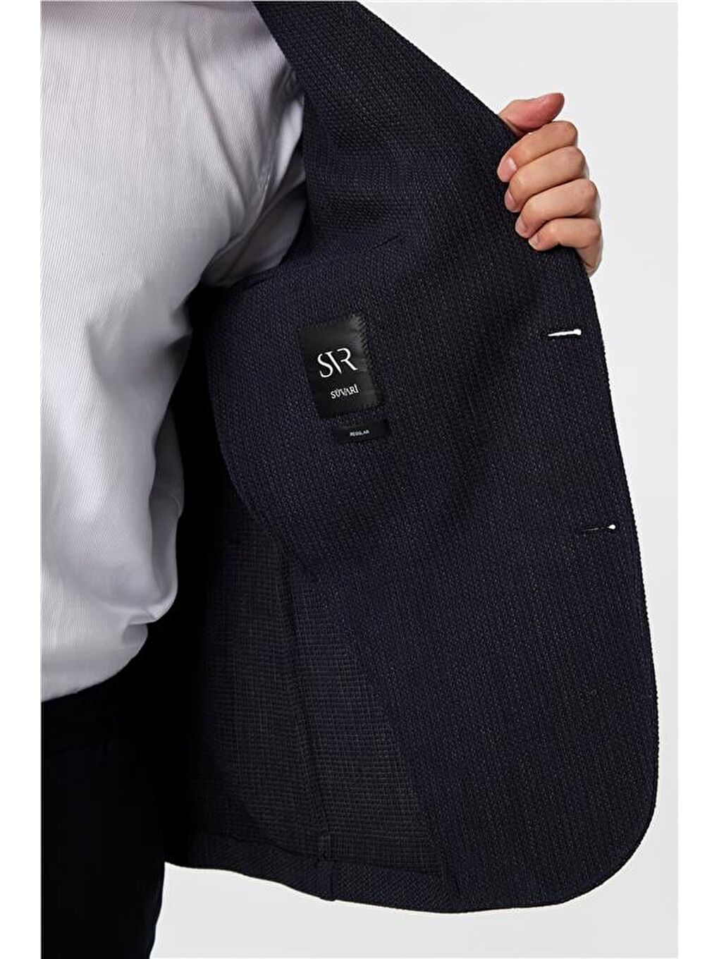 Lacivert Regular Desenli 4 Drop Ceket-5