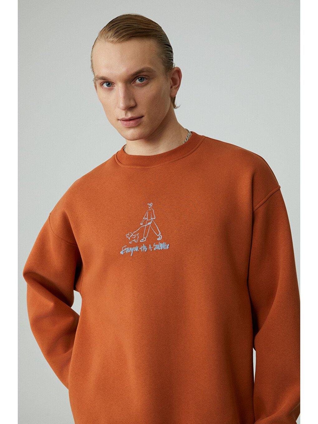 Mınty Erkek Yuvarlak Yaka 3 İplik Turuncu Sweatshirt-1