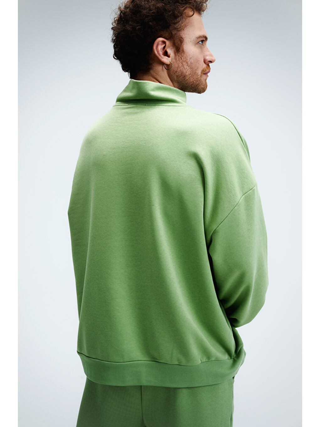 Erkek Timeless Fermuarlı Fıstık Yeşili  Sweatshirt-4