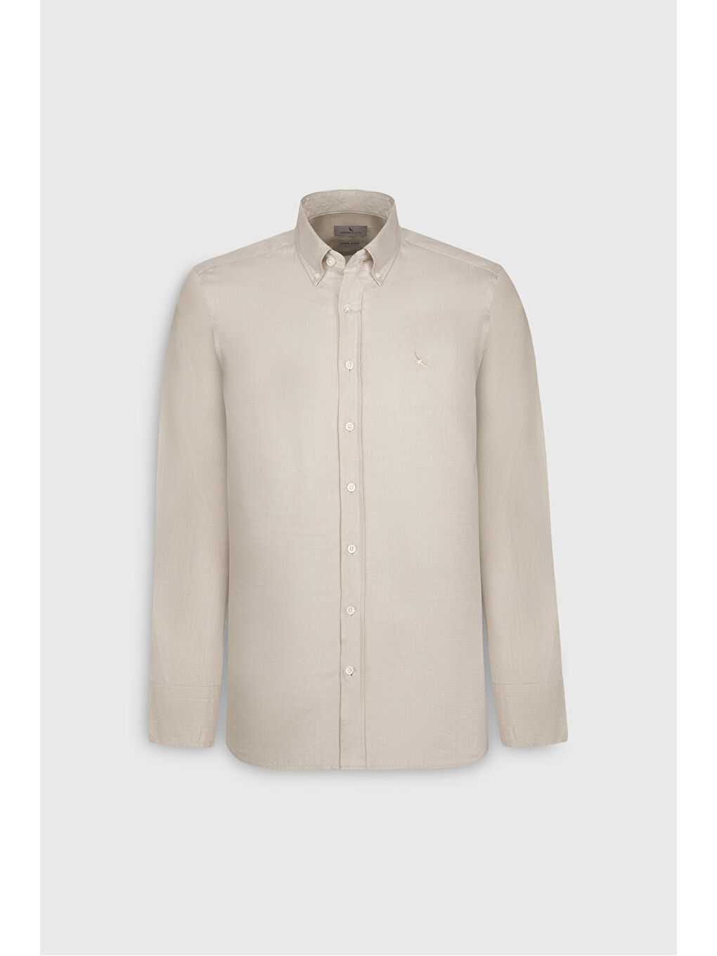 Erkek Bej %100 Pamuk Oxford Slim Fit Dar Kesim Düğmeli Yaka Diagonal Desenli Gömlek