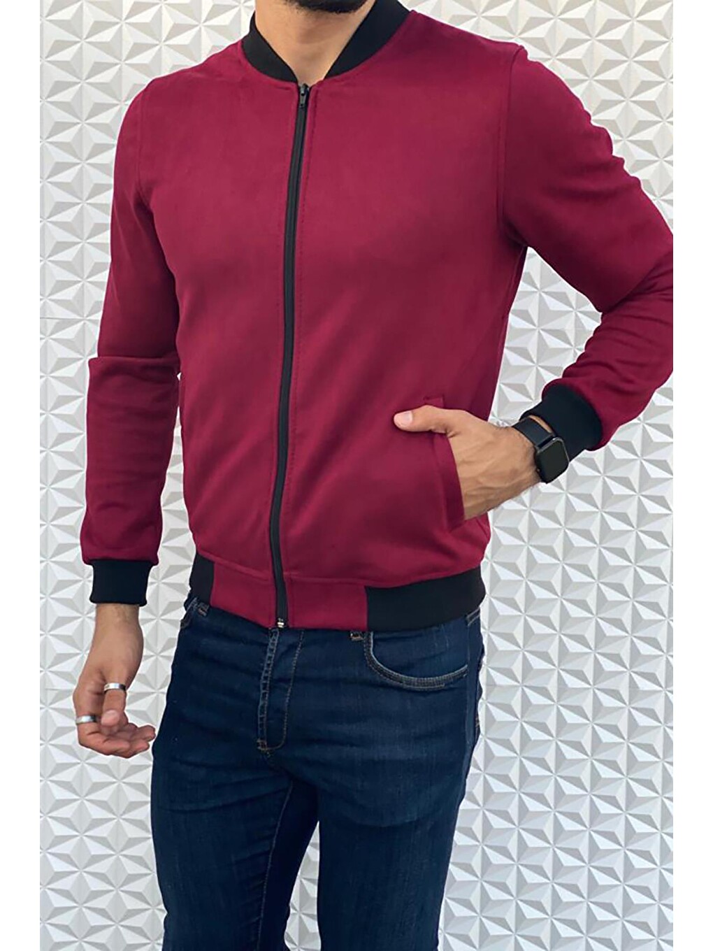 Bordo Eddy Extra Slim Fit Mevsimlik Erkek Süet Ceket-2
