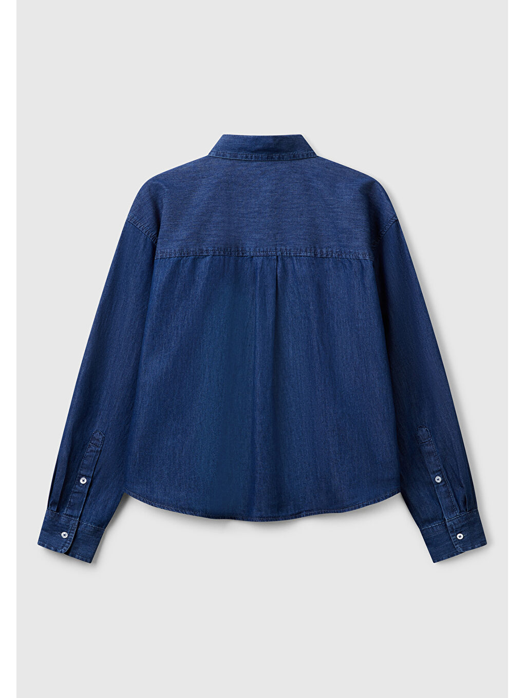 United Colors Of Benetton Kadın Koyu Mavi %100 Pamuk Göğüs Cepli Yanları Yuvarlak Kesimli Denim Gömlek - 3