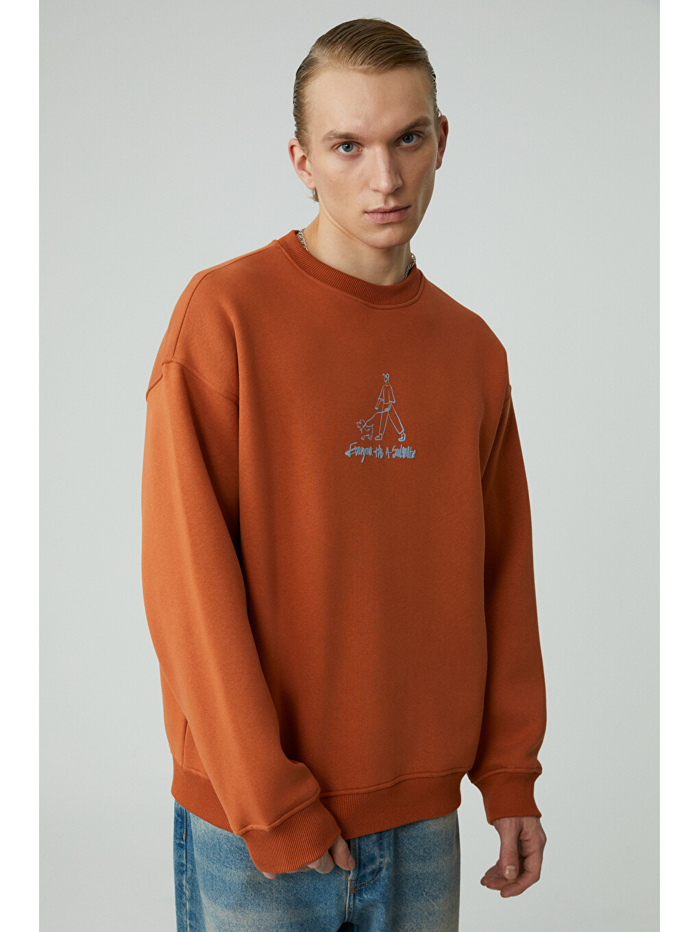 Mınty Erkek Yuvarlak Yaka 3 İplik Turuncu Sweatshirt-2