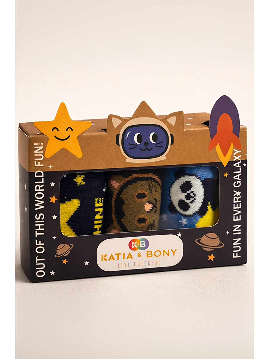 Karışık Erkek Çocuk 3D Uzay Desenli Kutulu 3'Lü Soket Çorap-3