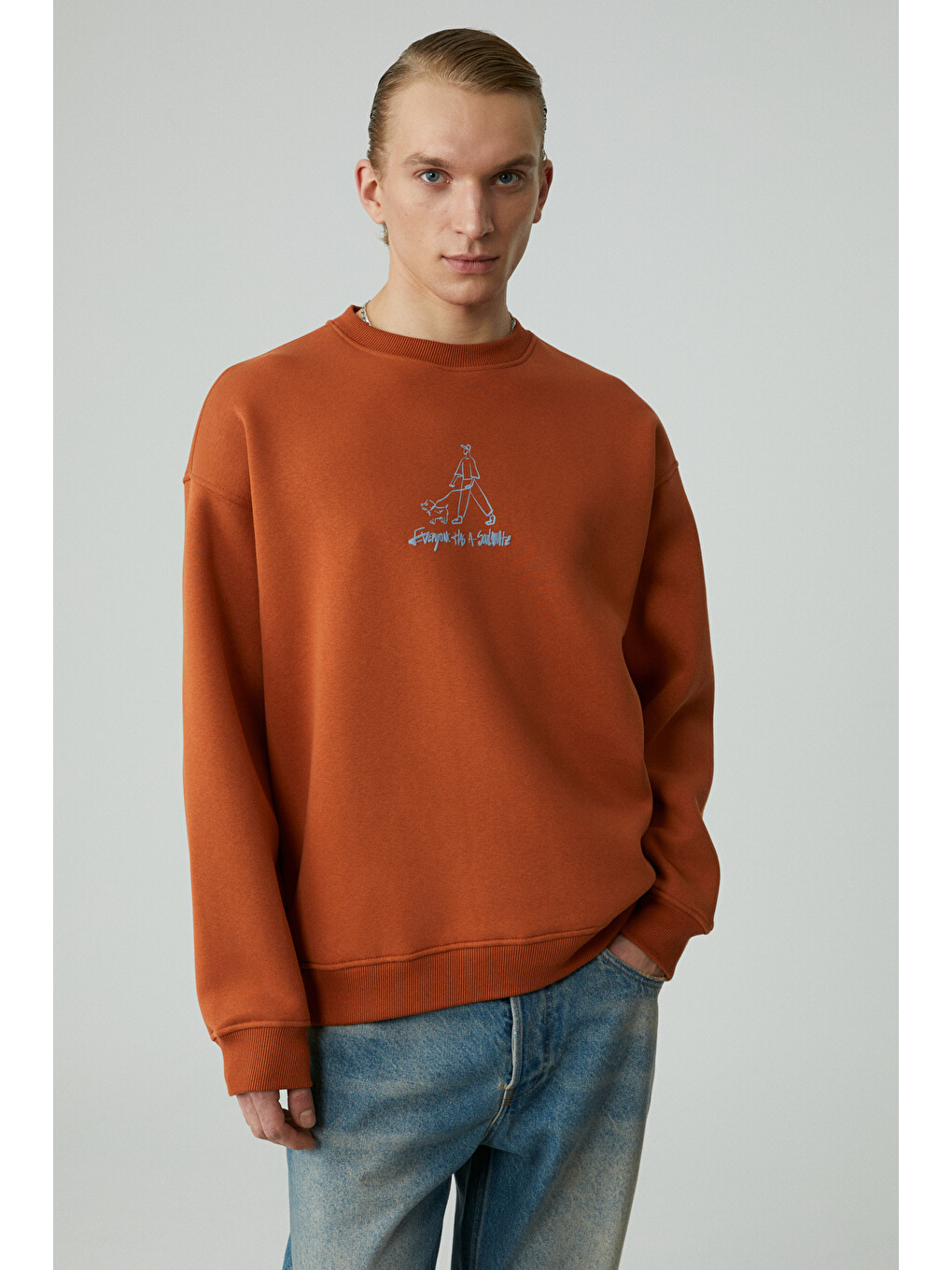 Mınty Erkek Yuvarlak Yaka 3 İplik Turuncu Sweatshirt-3