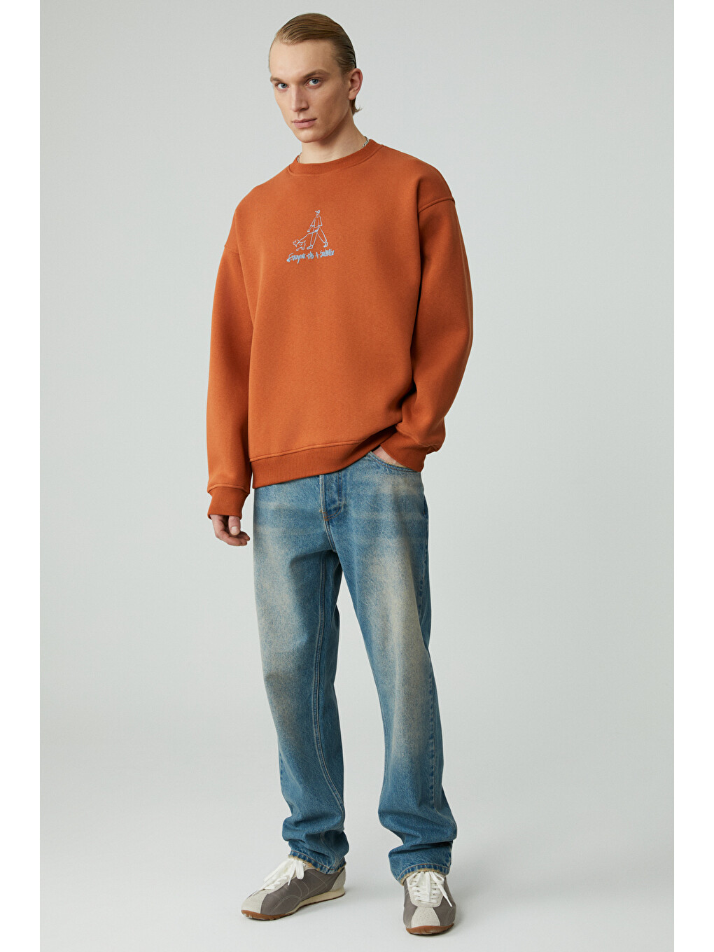Mınty Erkek Yuvarlak Yaka 3 İplik Turuncu Sweatshirt-4