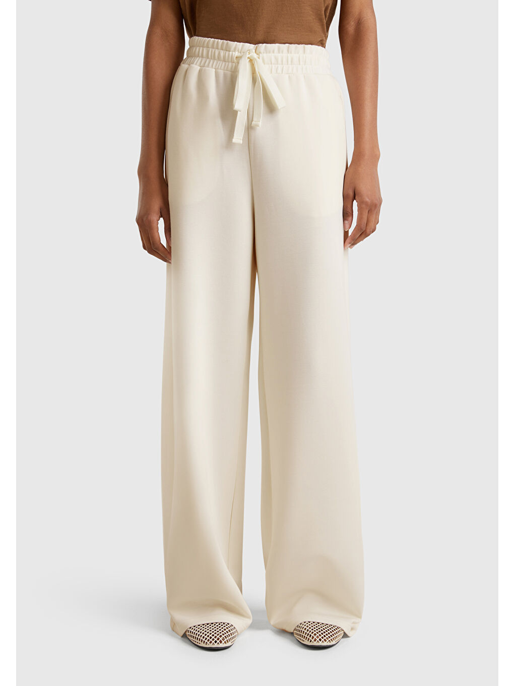 Ekru Kadın Krem Modal Karışımlı Bol Paça Eşofman Altı