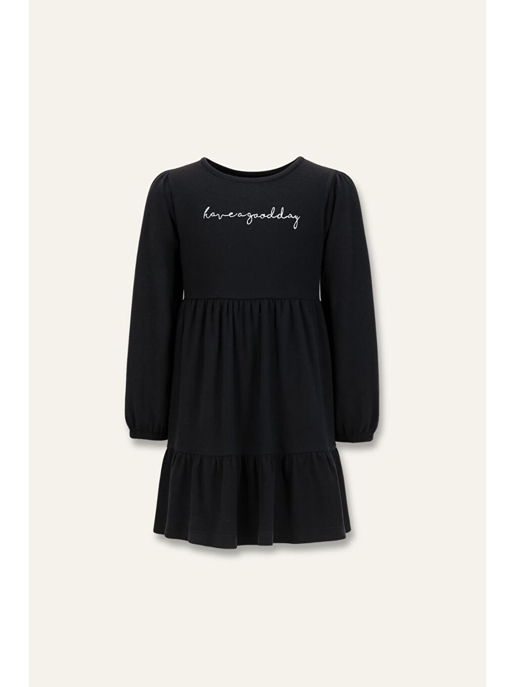 Kız Çocuk Nakışlı Yumoş Elbise - Siyah