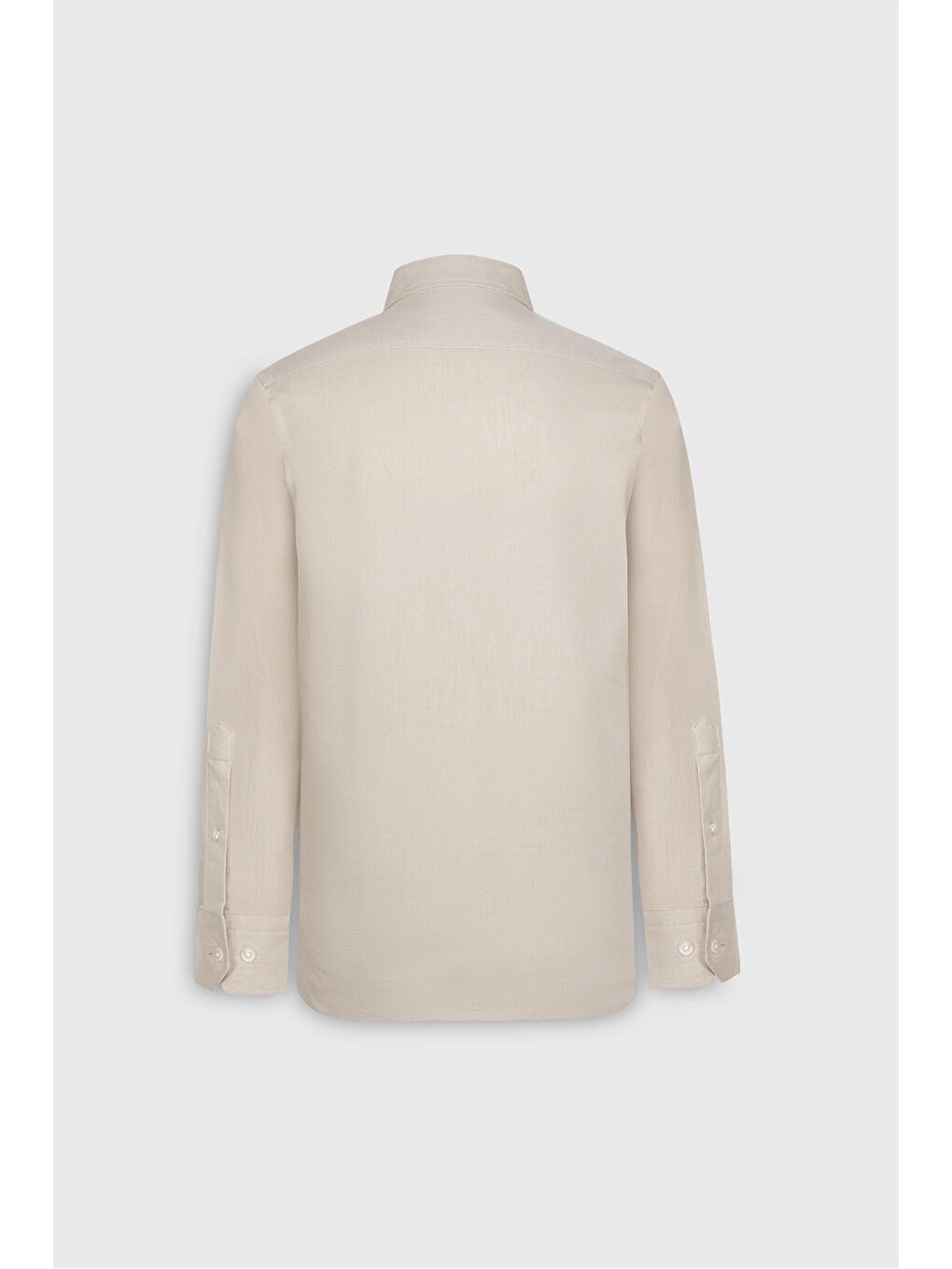 Erkek Bej %100 Pamuk Oxford Slim Fit Dar Kesim Düğmeli Yaka Diagonal Desenli Gömlek-3