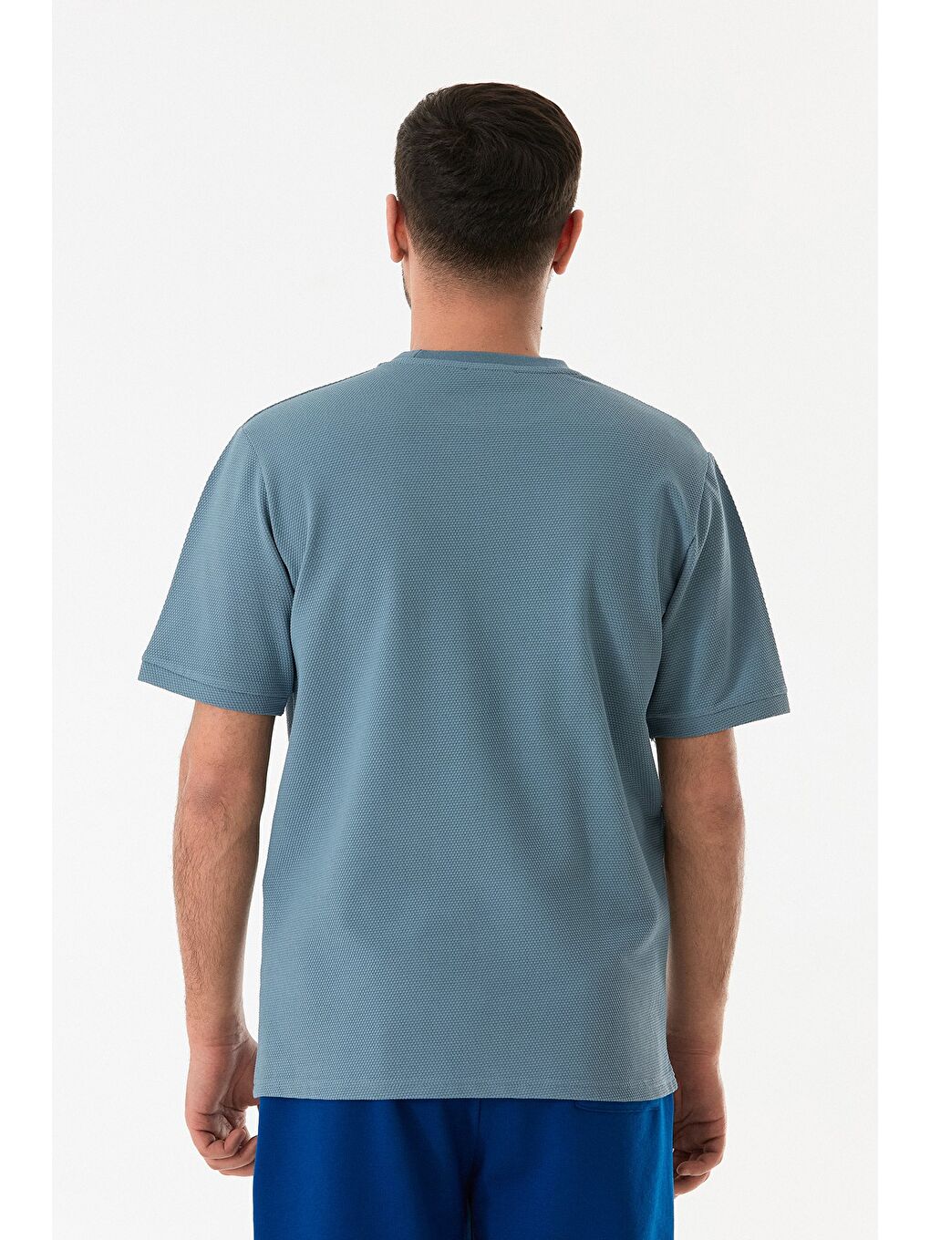 Mavi Petek Kumaş Bisiklet Yaka Tişört-2