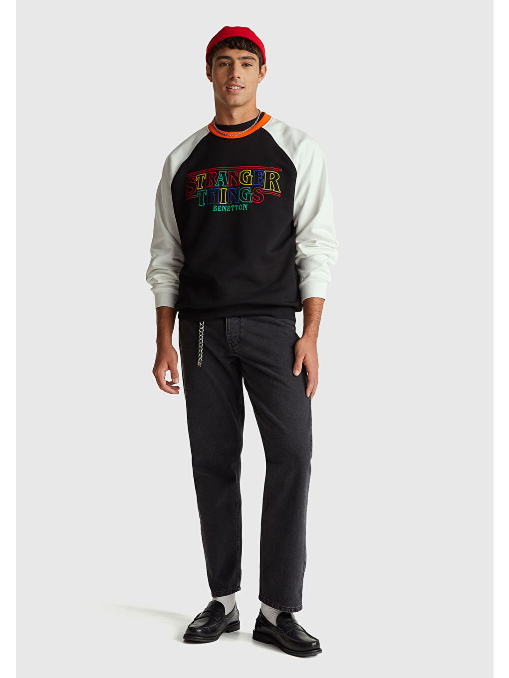 Erkek Siyah %100 Pamuk Relaxed Fit Stranger Things Baskılı Sweatshirt-4