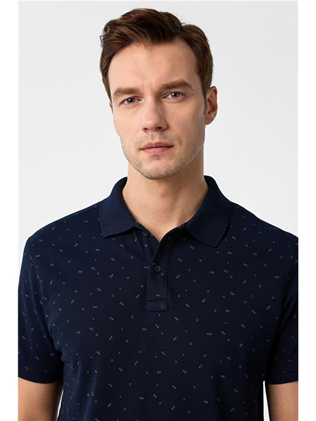 Lacivert Regular Baskılı Polo Yaka Tişört-1