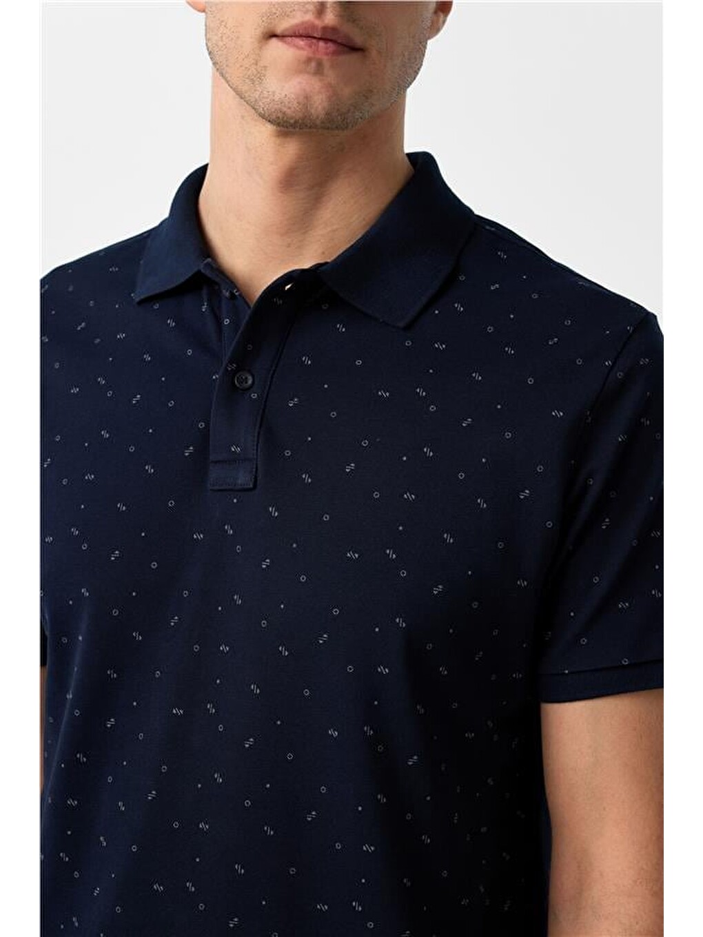 Lacivert Regular Baskılı Polo Yaka Tişört-2