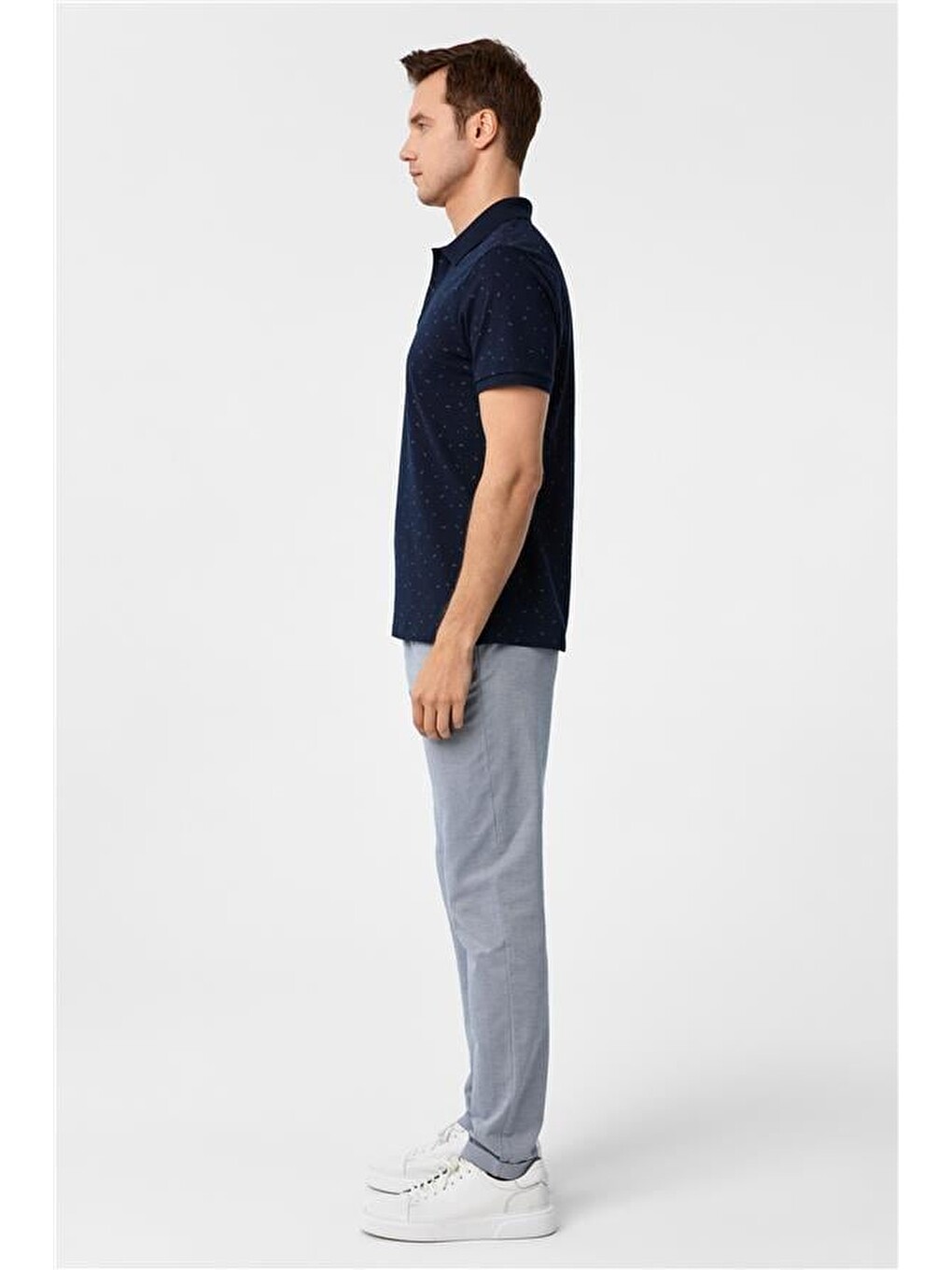 Lacivert Regular Baskılı Polo Yaka Tişört-3