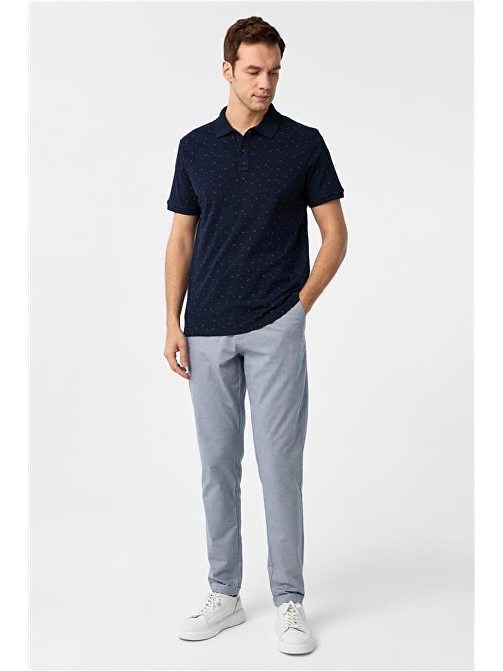 Lacivert Regular Baskılı Polo Yaka Tişört-5