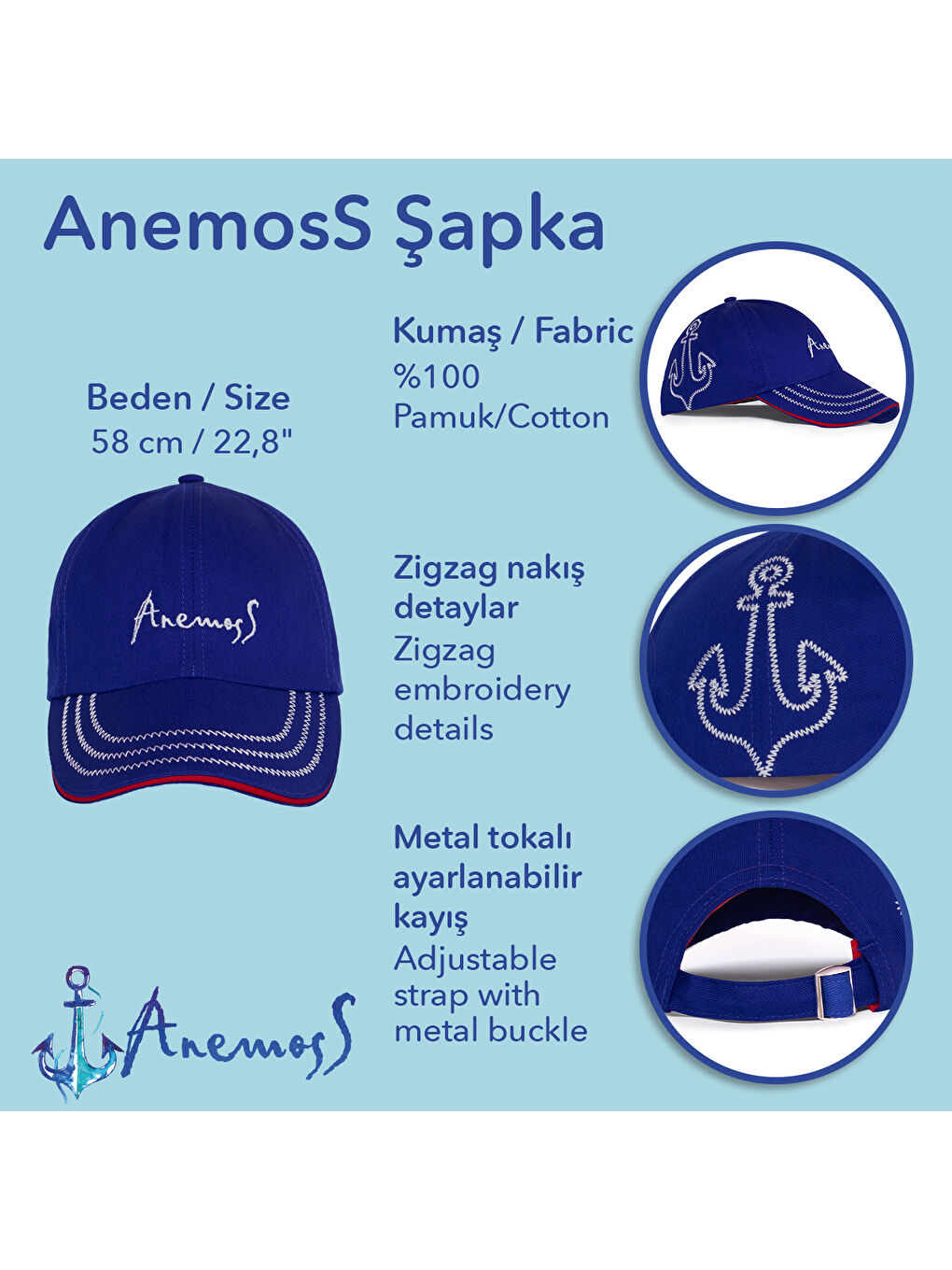 Lacivert Çapa Nakışlı Şapka – Ayarlanabilir, Nefes Alabilir Yazlık Spor Şapka-5