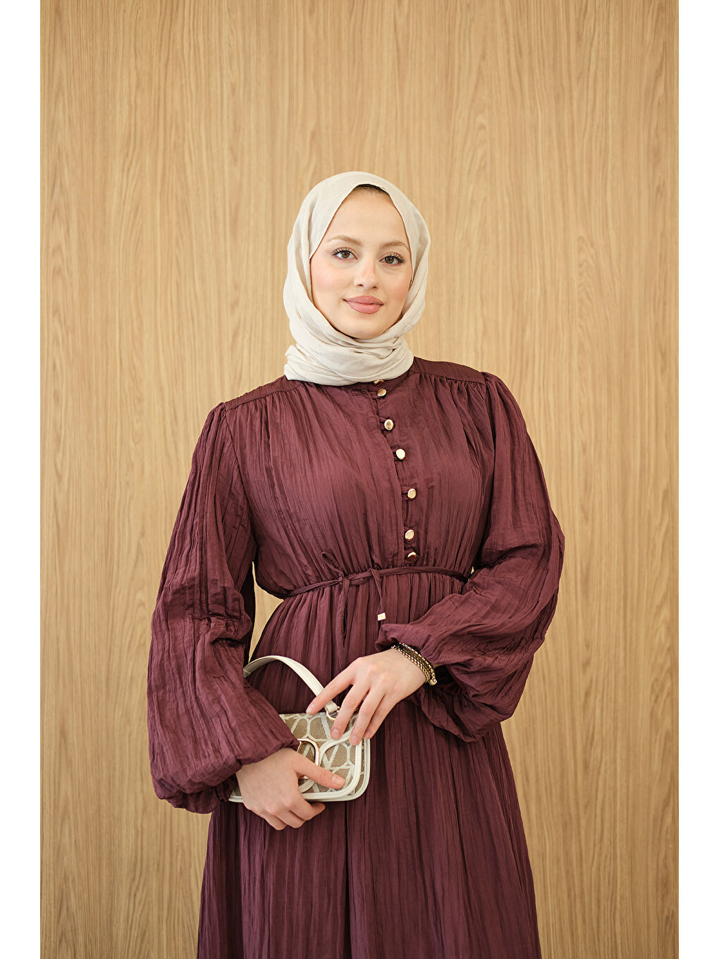 Kadın Asimetrik Fırfırlı Bel Bağlamalı Piliseli Elbise Bordo-2