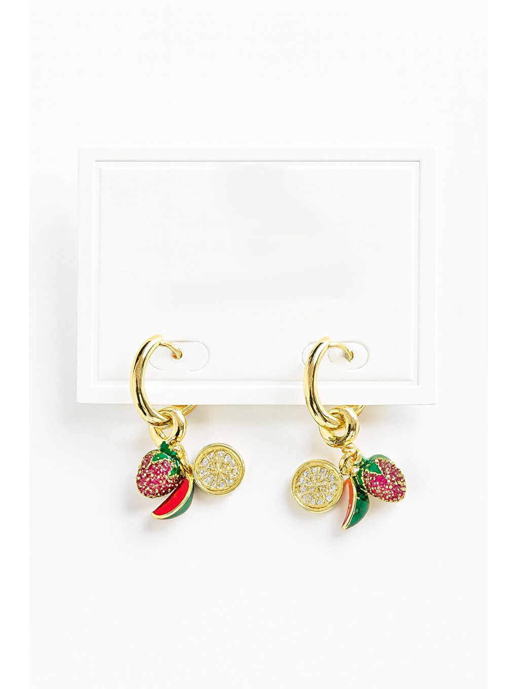 Sarı Karpuz ve Çilek Charmlı Çelik Kadın Küpe-2