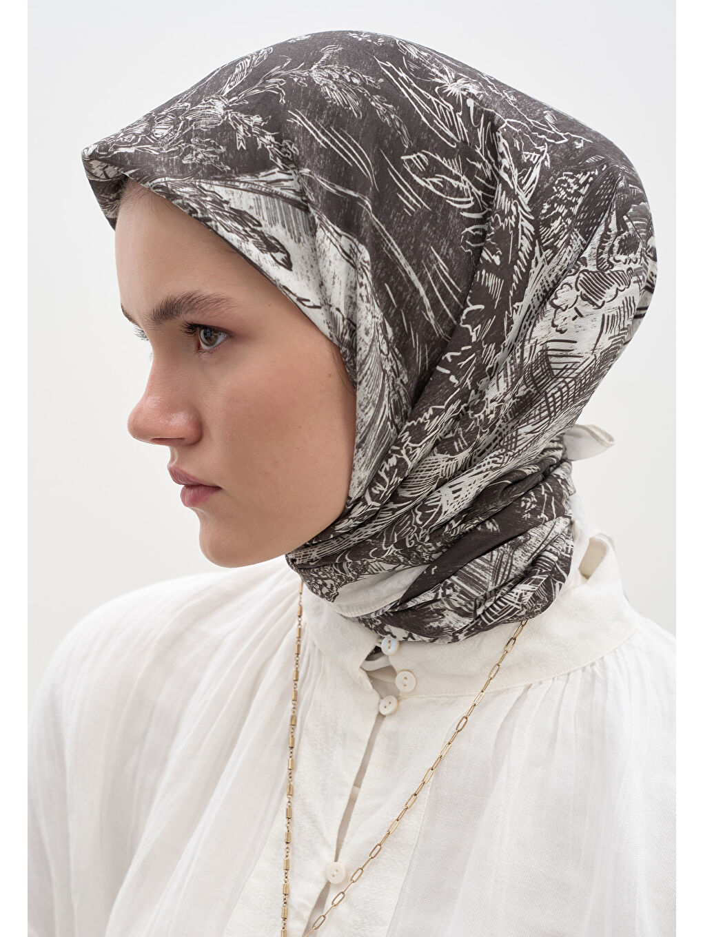 Secret Elegance Desen Pamuklu Viskon Eşarp Antrasit-2