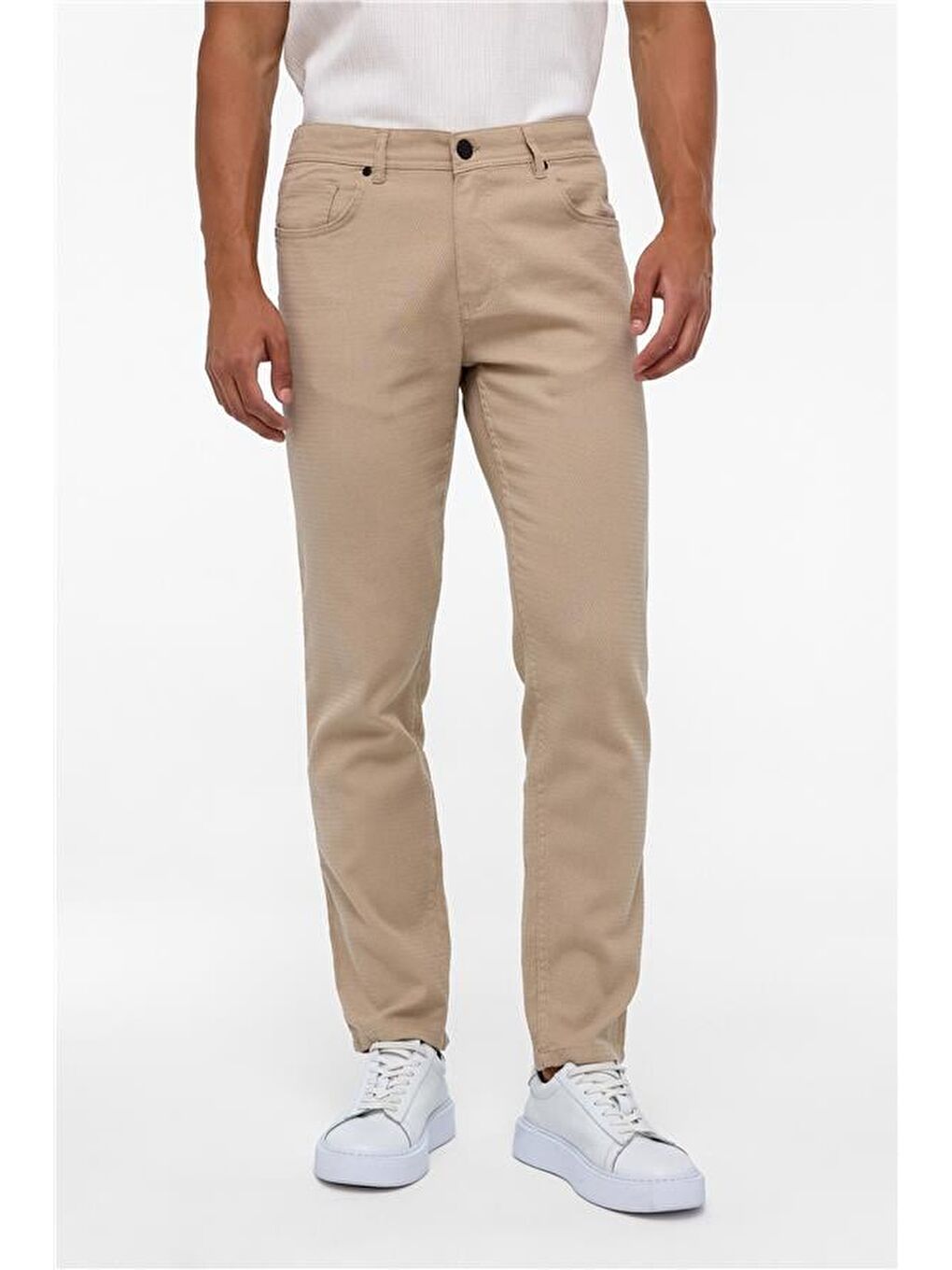 Bej Slim 5 Cep Kalıp Armürlü Pantolon-1