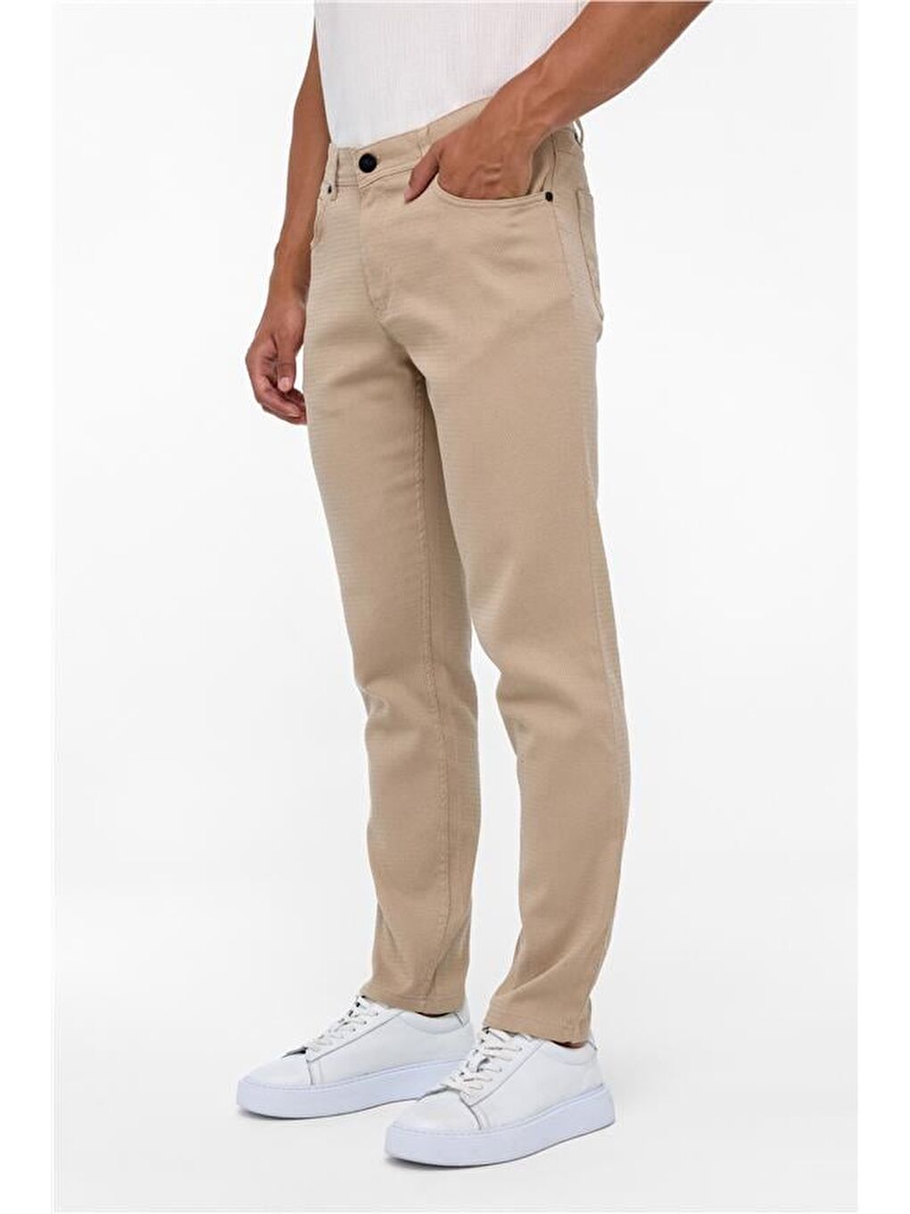 Bej Slim 5 Cep Kalıp Armürlü Pantolon-2