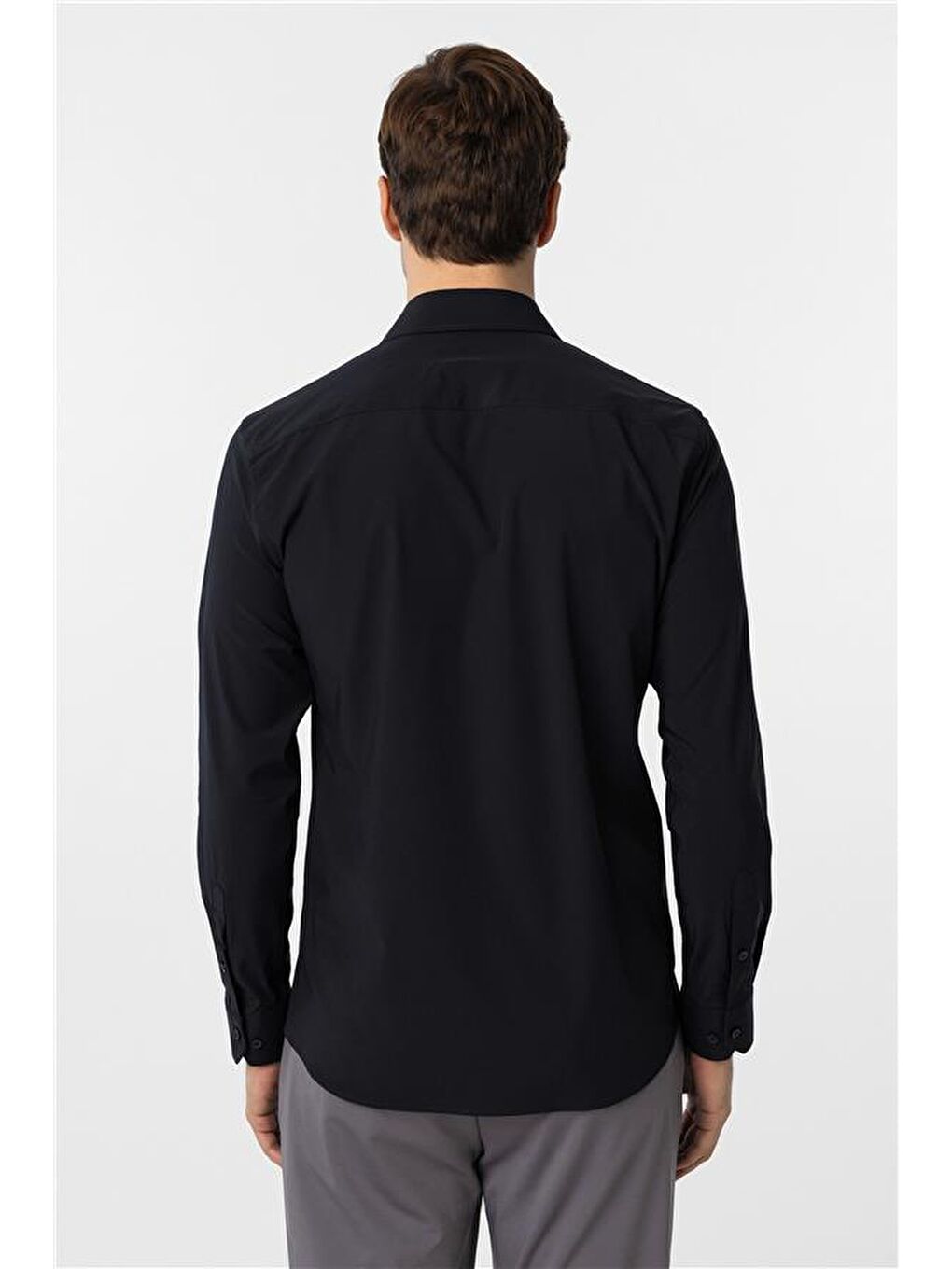 Lacivert Slim Düz Klasik Yaka Gömlek-3