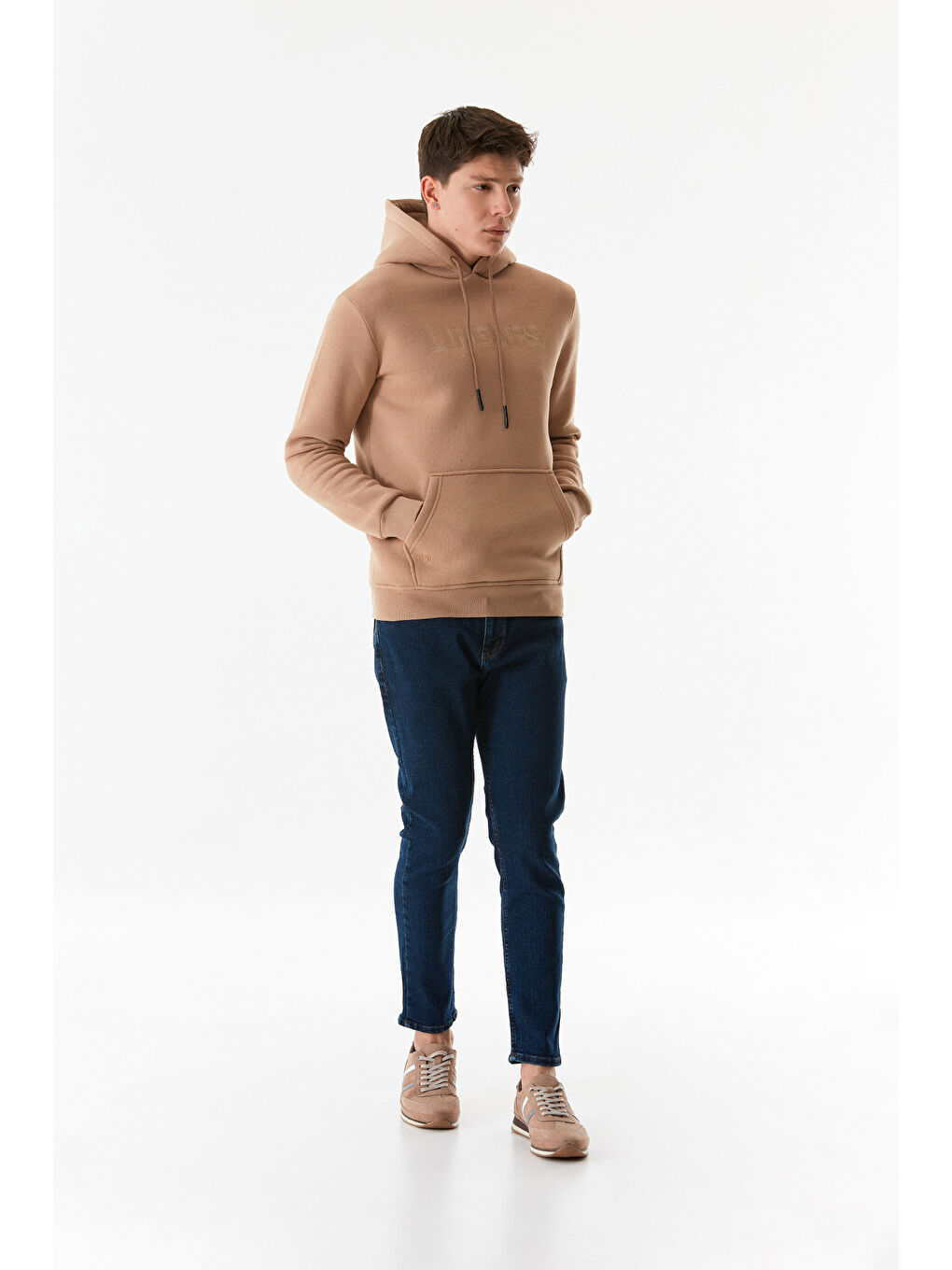 Fullamoda Camel Yazı Nakışlı Kanguru Cepli Kapüşonlu Sweatshirt - 4