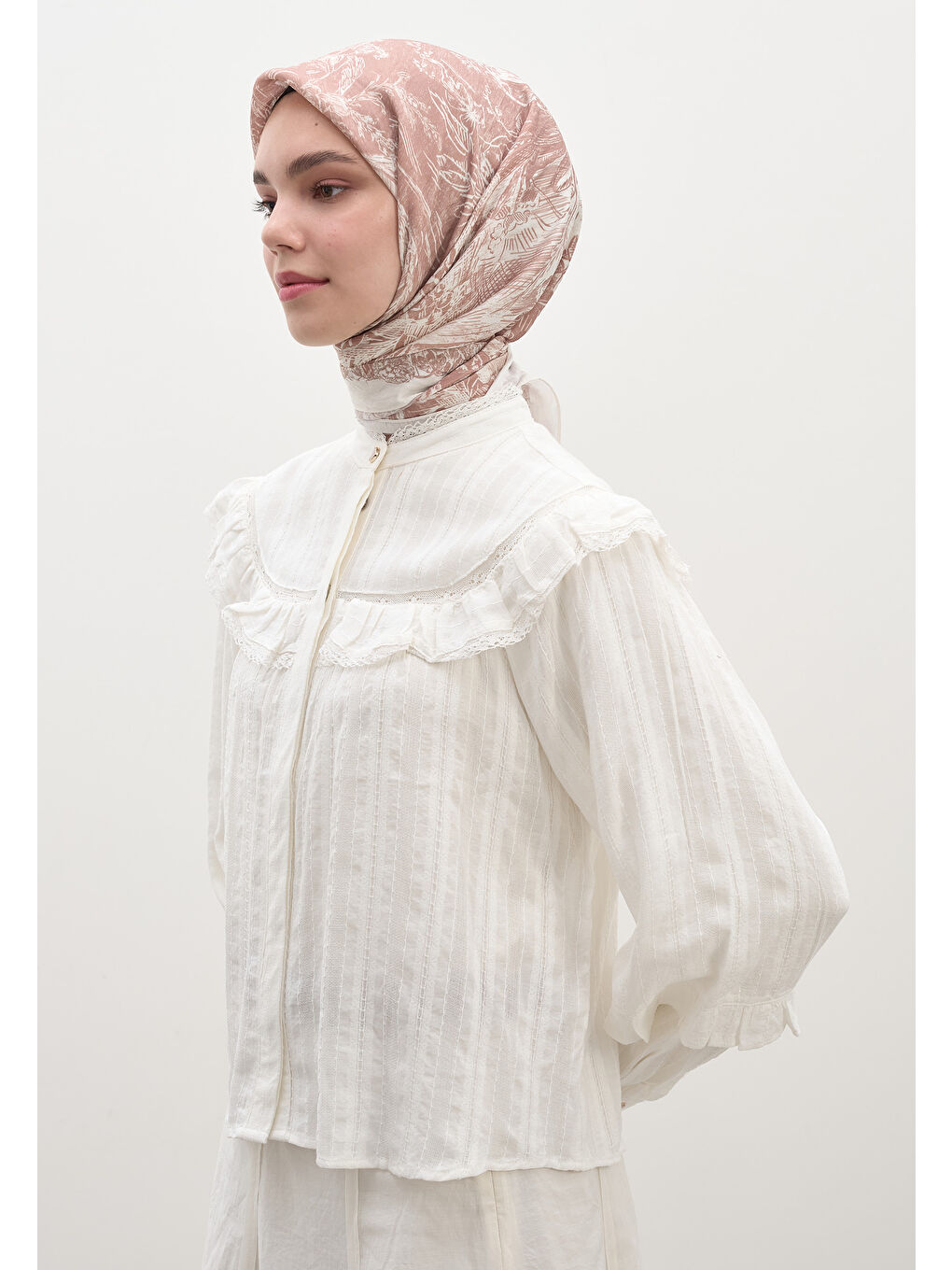 Pembe Secret Elegance Desen Pamuklu Viskon Eşarp Somon-2