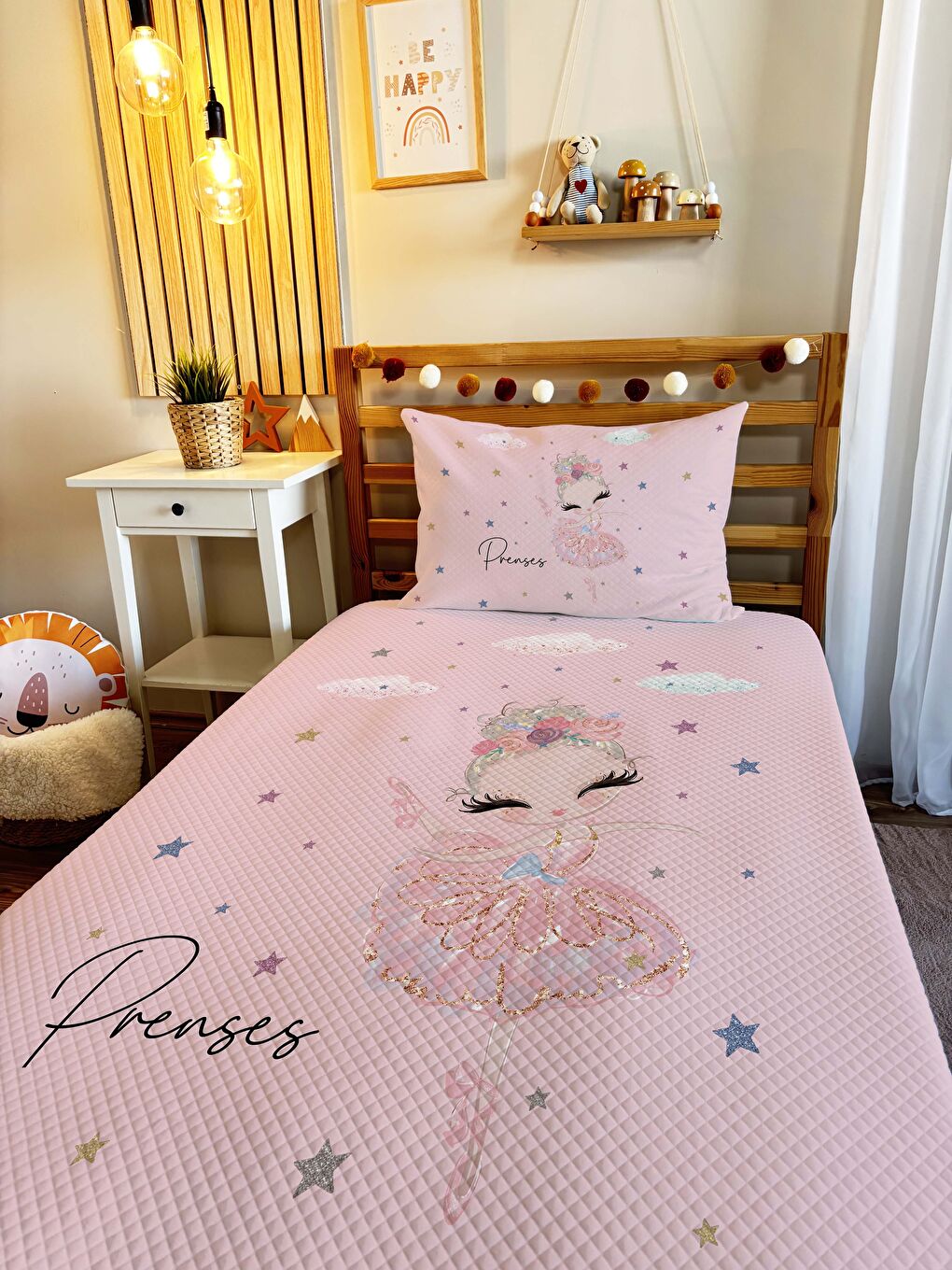 Karışık Prenses Kız Desen Tek Kişilik Çocuk Pike Takımı 160x220 cm-1