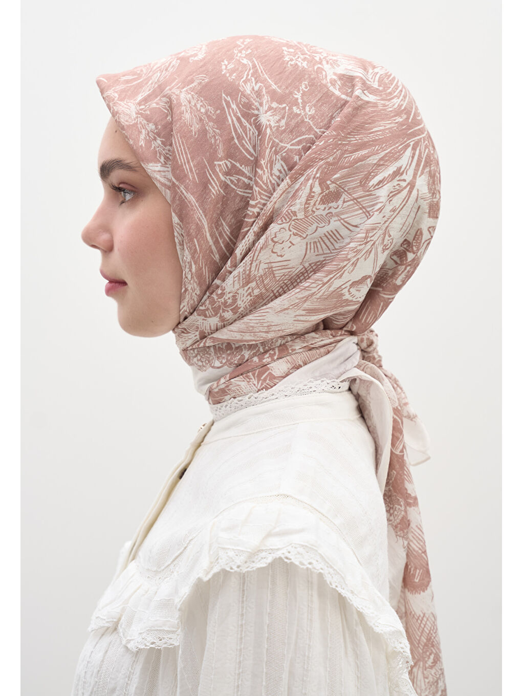 Pembe Secret Elegance Desen Pamuklu Viskon Eşarp Somon-3