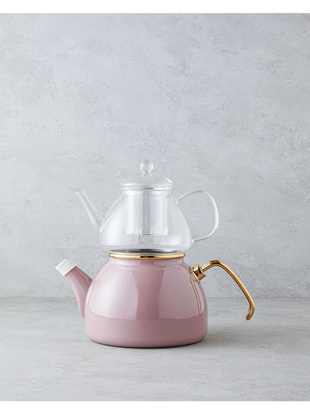 Pembe Eliza Emaye Çaydanlık 1,1 Litre + 2,3 Litre Gül Kurusu