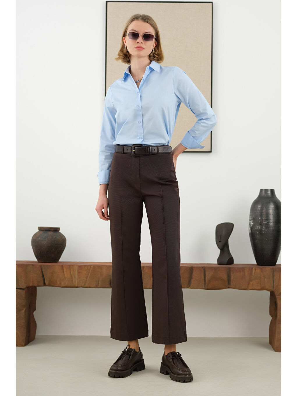 Kahverengi Önü Yarım Nervürlü Pantolon Acı Kahve